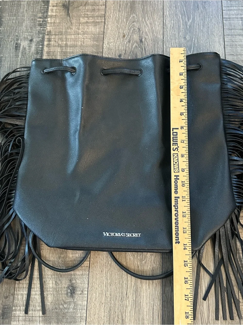 Victoria's Secret Faux Leather Fringe Tassel Fringe Bag Large Black Backpack - Picture 7 of 8